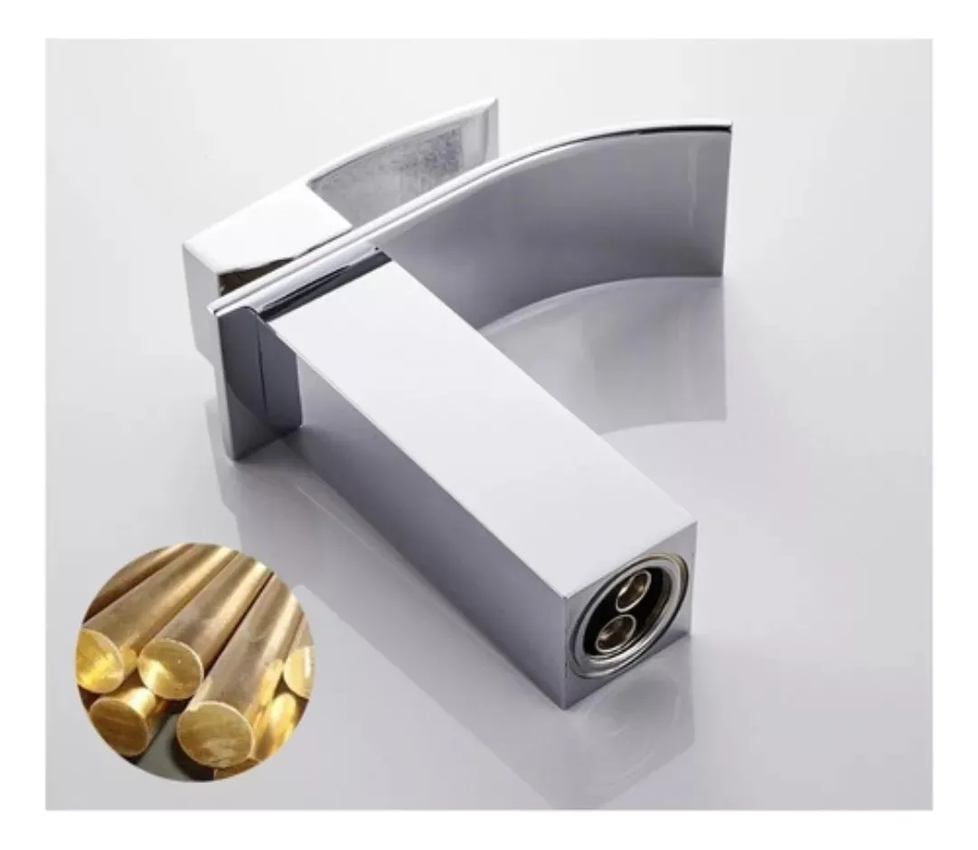 LLAVE MONOMANDO LAVAMANOS MODERNA CASCADA CURVA DE ACERO - 3