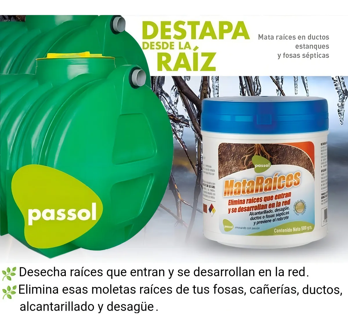 MATA RAICES ELIMINADOR 500GRS PASSOL CAÑERIAS DUCTOS ALCANTARILLADO - 3