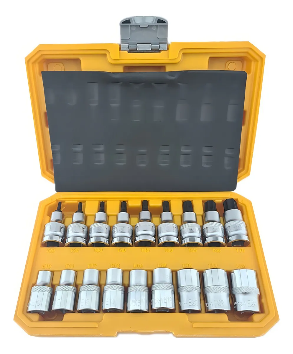 KIT JUEGO DADOS TORX ESTRELLA 1/2 MACHO HEMBRA 18 PIEZAS TMK - 1