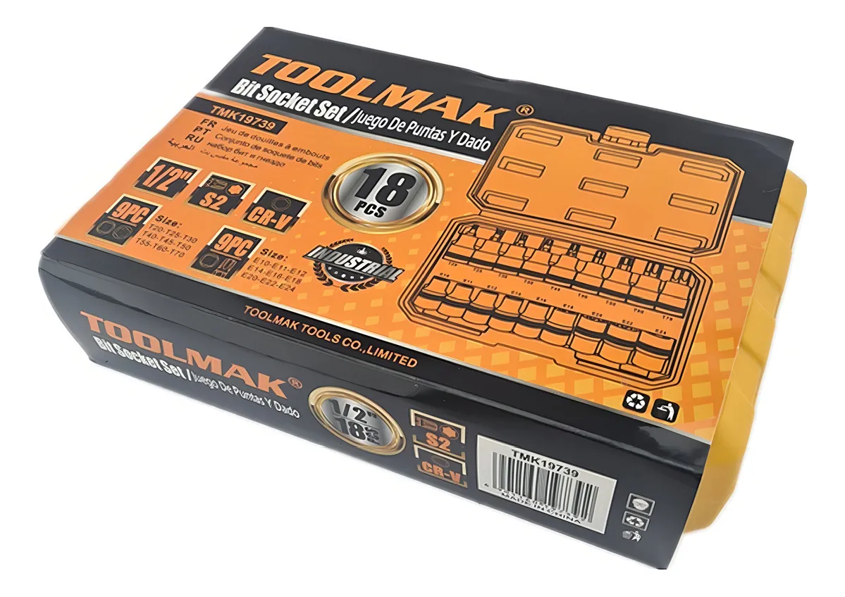 KIT JUEGO DADOS TORX ESTRELLA 1/2 MACHO HEMBRA 18 PIEZAS TMK - 3