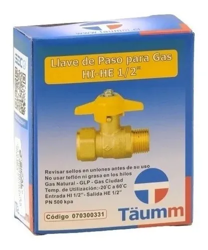 LLAVE PASO PARA GAS HI-HE 1/2 - CERTIFICADA - TAUMM - 3