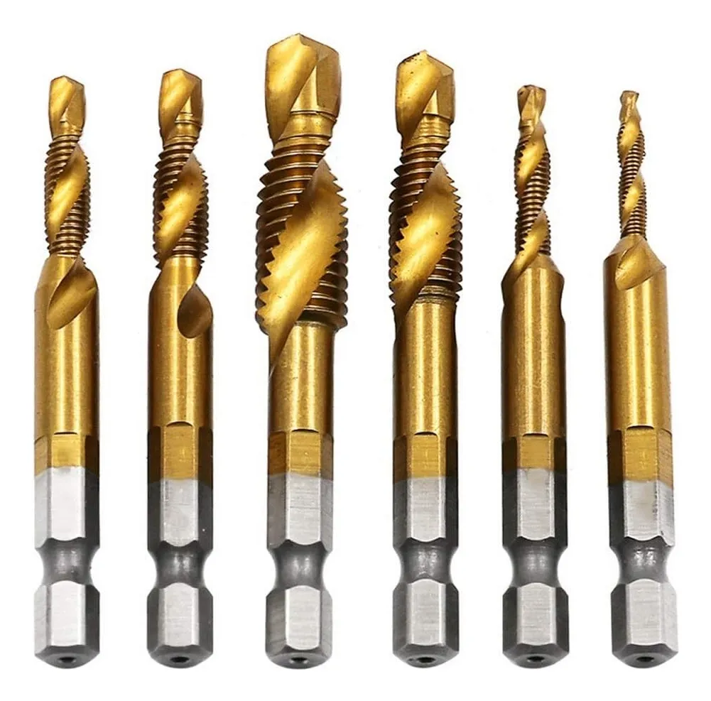 SET 6 BROCAS TERRAJA MACHO MADERA METAL, PERFORA Y HACE HILO COLOR GRIS - 1