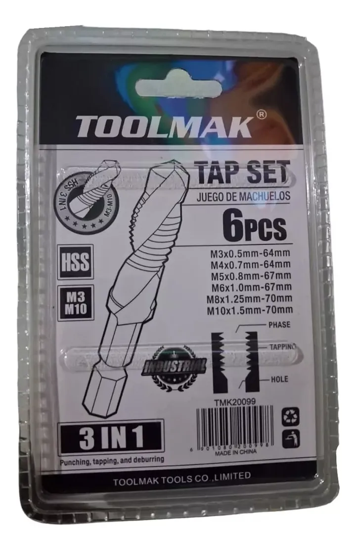 SET 6 BROCAS TERRAJA MACHO MADERA METAL, PERFORA Y HACE HILO COLOR GRIS - 3