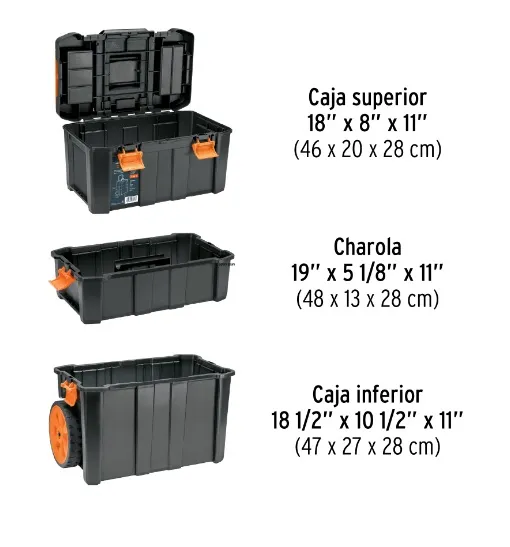 CAJA PARA HERRAMIENTAS 19 X25 3 EN 1 DESMONTABLE TRUPER CHP-1925R COLOR NEGRO - 3