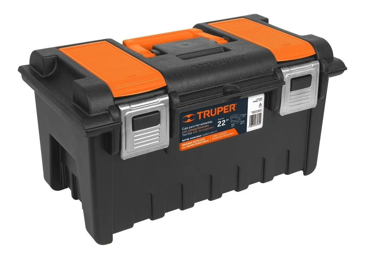 CAJA PLÁSTICA 22 PULG (56 CM) CON BROCHE METÁLICO, TRUPER COLOR NARANJA - 2