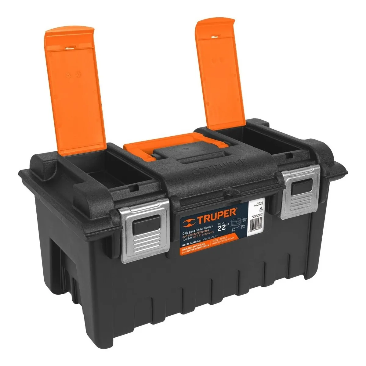 CAJA PLÁSTICA 22 PULG (56 CM) CON BROCHE METÁLICO, TRUPER COLOR NARANJA - 3