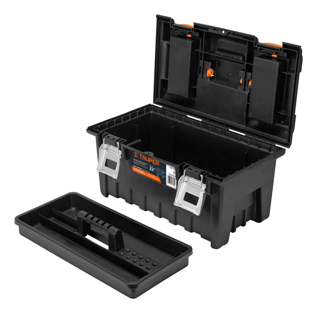 CAJA PLÁSTICA 22 PULG (56 CM) CON BROCHE METÁLICO, TRUPER COLOR NARANJA - 4