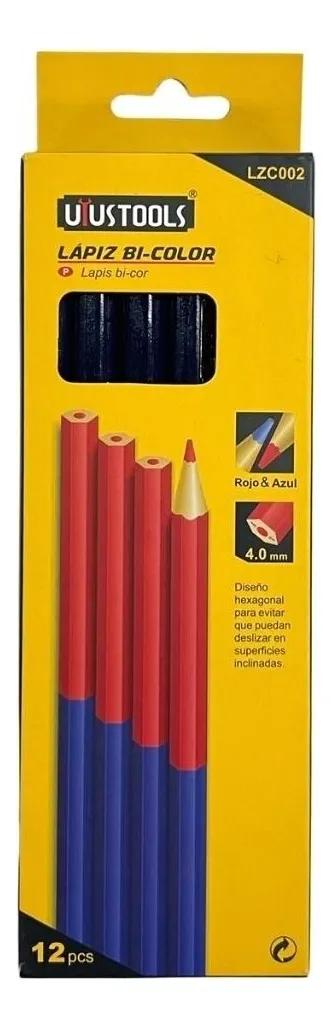 PACK 12 LÁPICES CARPINTERO BI-COLOR ROJO AZUL UYUSTOOLS - 1