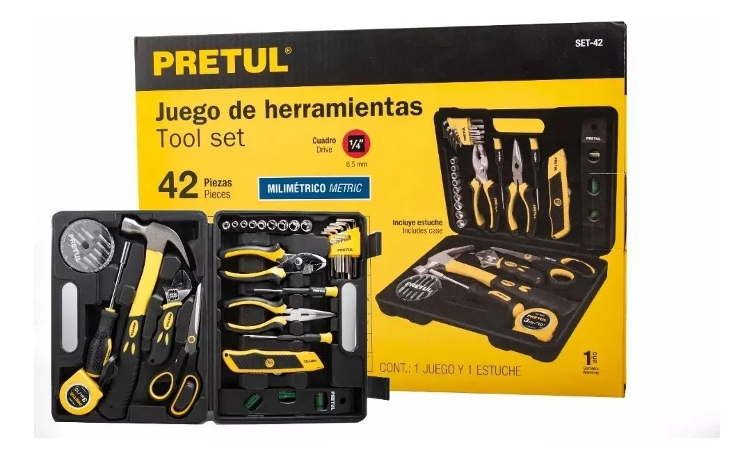 SET DE HERRAMIENTAS COMFORT GRIP, 42 PIEZAS, PRETUL - 1