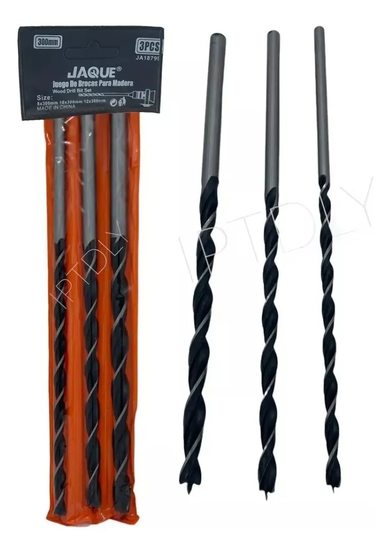 JUEGO SET DE 3 BROCAS LARGAS PARA MADERA 8 10 Y 12 (300MM) - 1