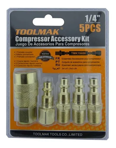 SET ACOPLES RAPIDO PARA COMPRESOR CONEXIONES 5 PIEZAS - 1