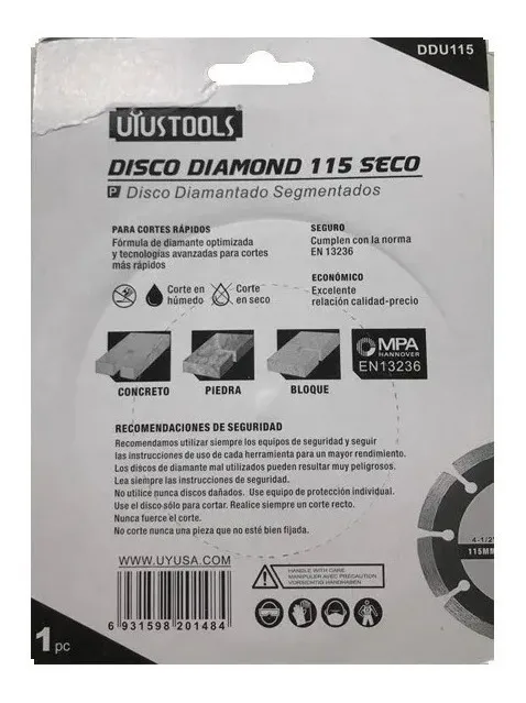 DISCO CERAMICA 4 1/2 SEGMENTADO SECO UYUSTOOLS - 2