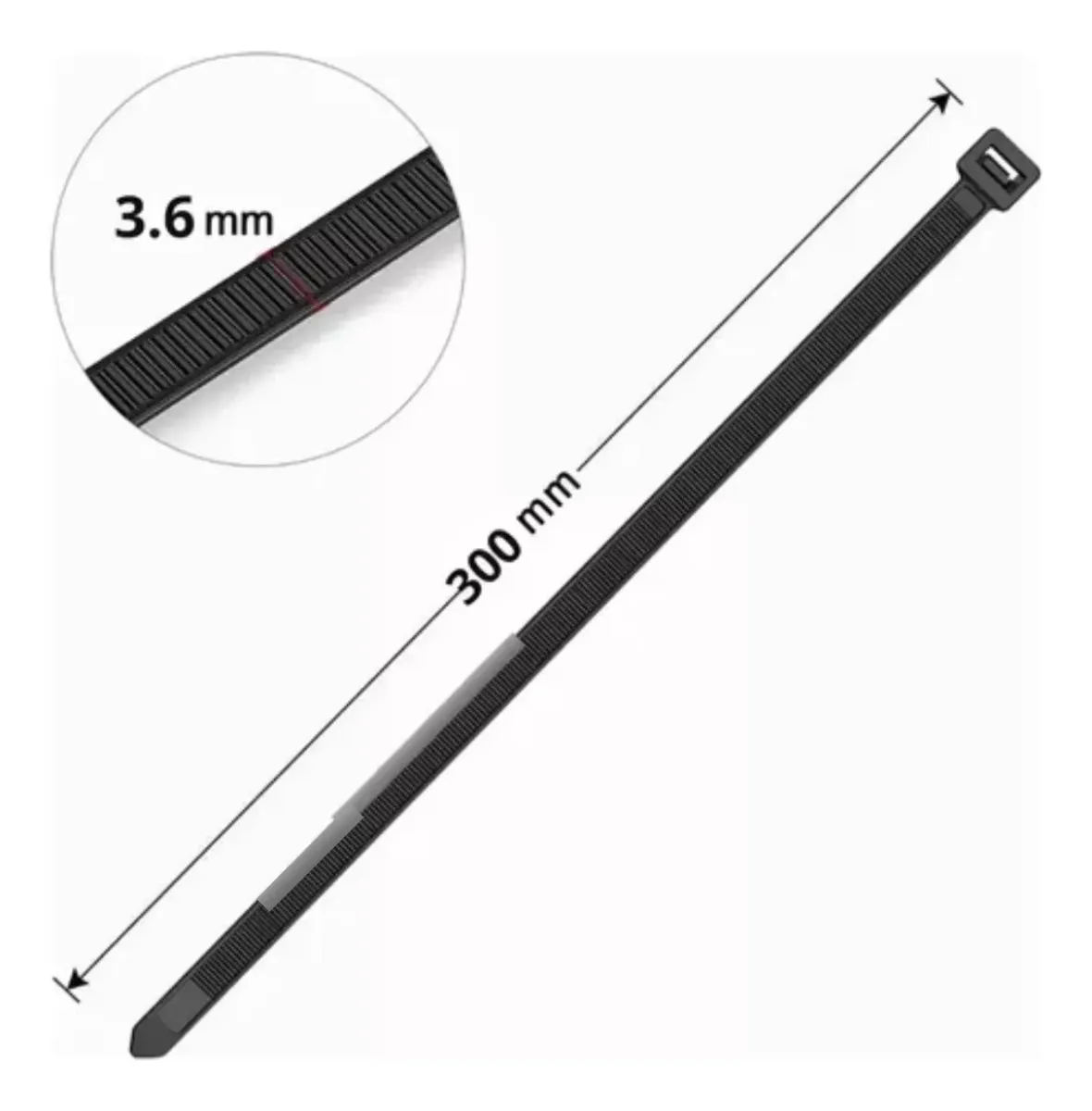 100X AMARRA PLASTICA EN COLOR NEGRO MULTIUSOS NYLON CABLE 3.6MMX300MM - 3