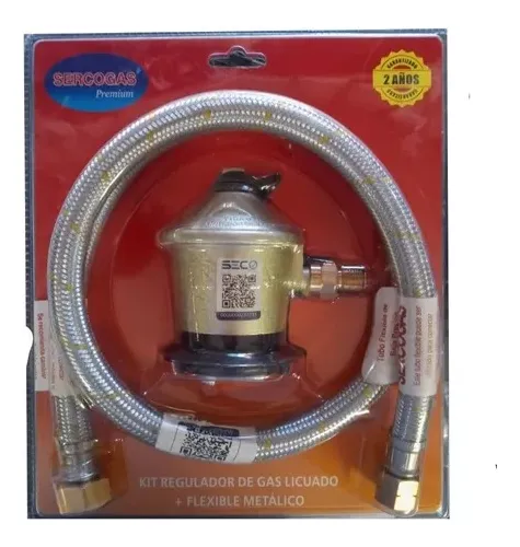 REGULADOR DE GAS + FLEXIBLE 1/2X3/8 HILO IZQUIERDO CERT - 2
