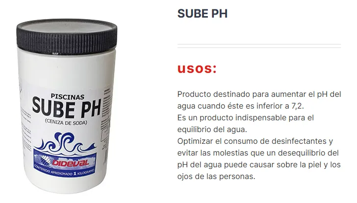 SUBE PH PARA PISCINA 1 KG CENIZA DE SODA DIDEVAL - 2