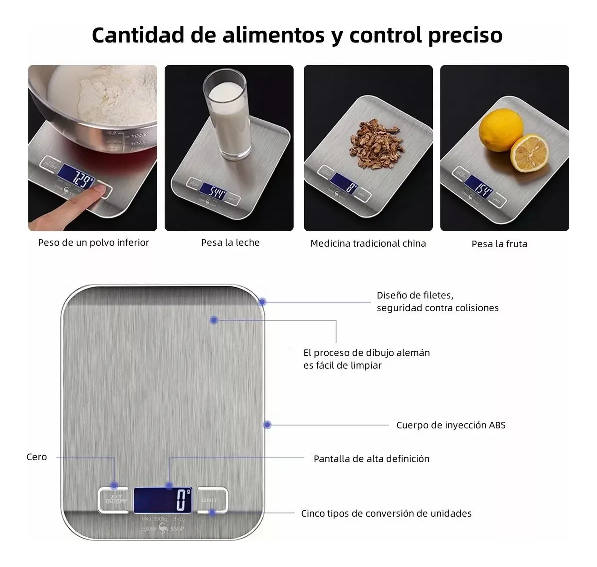 5KG BALANZA DE COCINA ELECTRÓNICA BÁSCULA DE ALIMENTOS LCD H - 5
