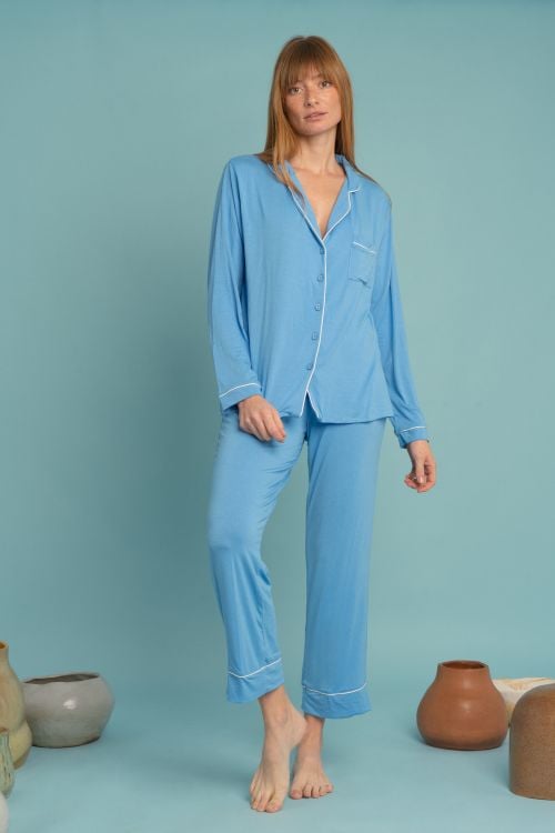 PIJAMA OLIVIA CELESTE, PIJAMA MUJER 2 PIEZAS MODAL COLOR CELESTE - 1