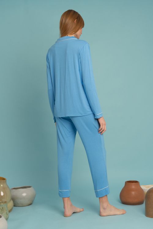 PIJAMA OLIVIA CELESTE, PIJAMA MUJER 2 PIEZAS MODAL COLOR CELESTE - 2