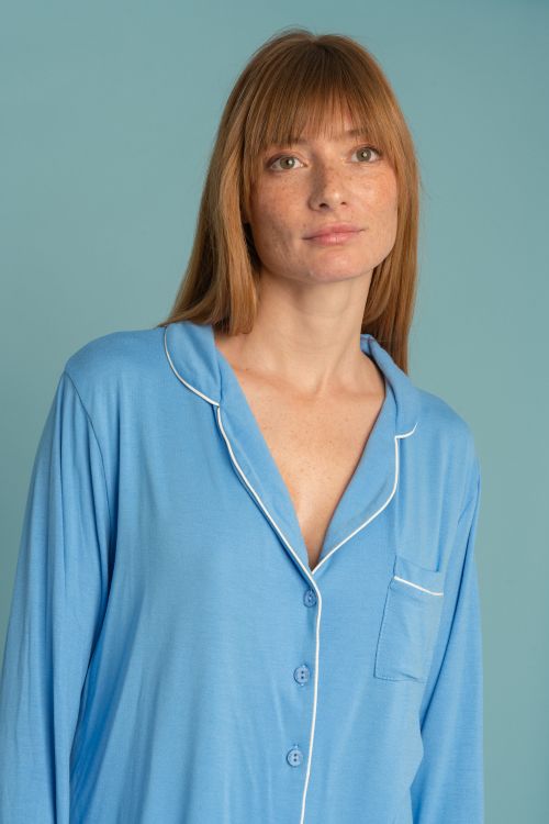 PIJAMA OLIVIA CELESTE, PIJAMA MUJER 2 PIEZAS MODAL COLOR CELESTE - 3