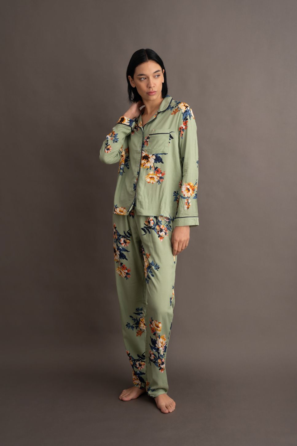 PIJAMA SECRET PIJAMA 2 PIEZAS MUJER 100% VISCOSA VERDE CON FLORES - 1