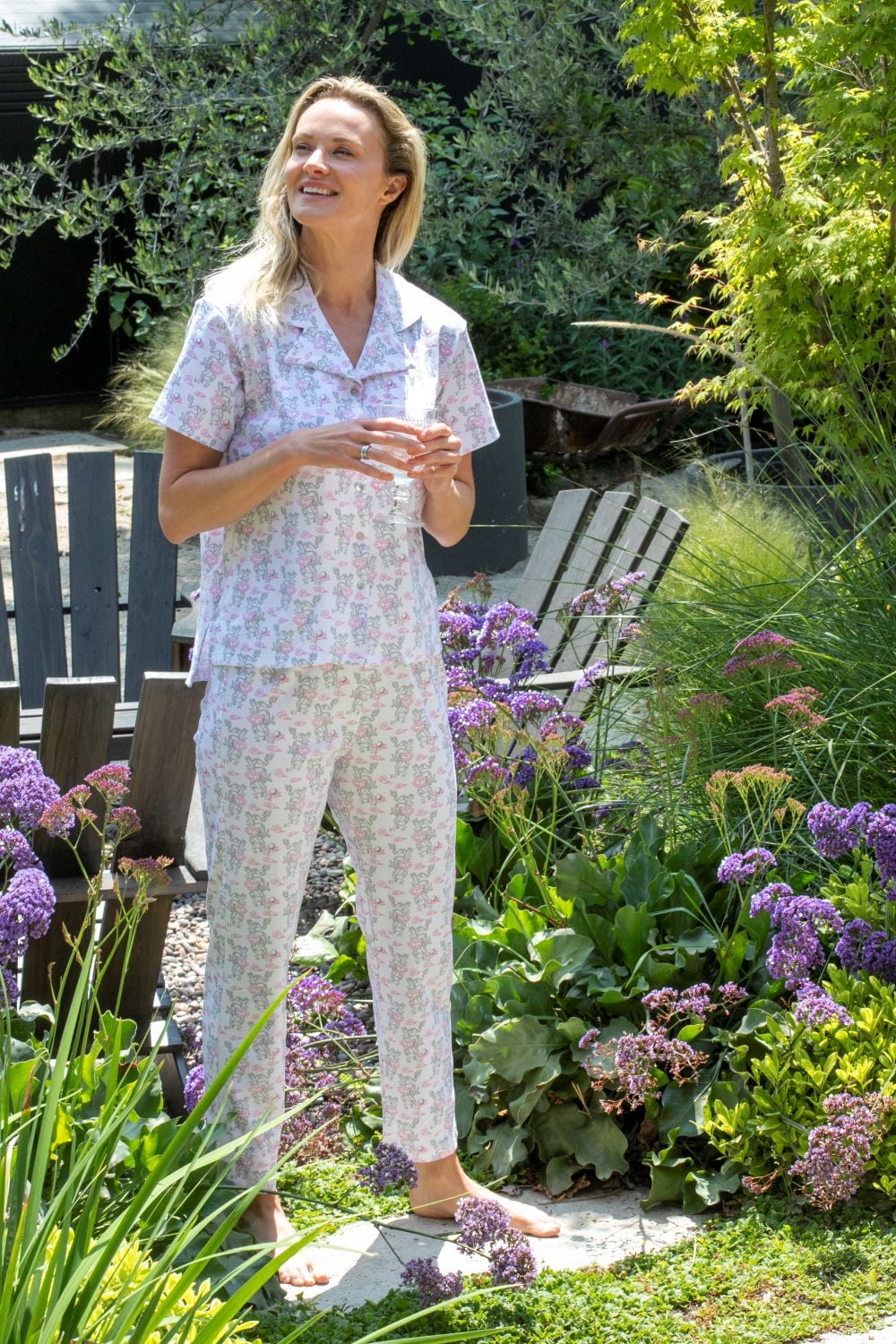 PIJAMA EVA MUJER 100% ALGODON PIMA PERUANO ESTAMPADO ORIGINAL PANTALON LARGO BLUSA MANGA CORTA - 4