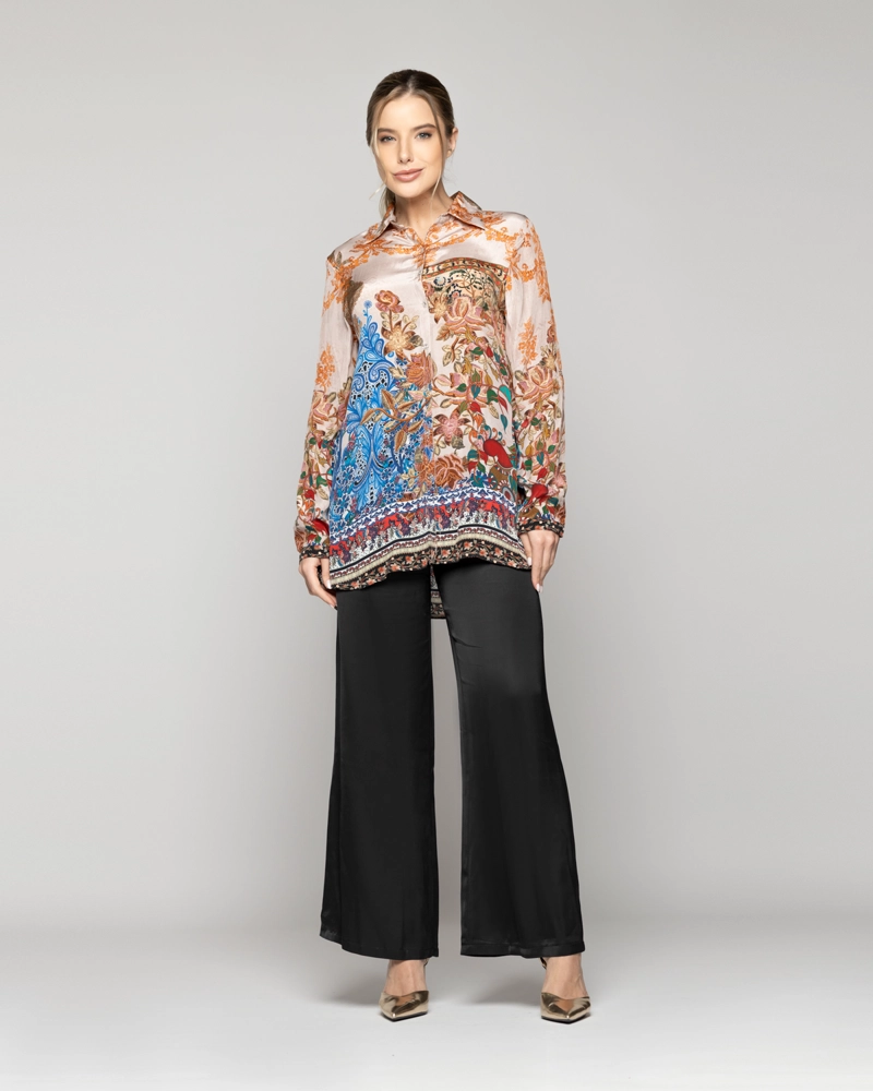 BLUSA MUJER BELIA SATINADA ESTAMPADO FLORES LINEATRE - 2