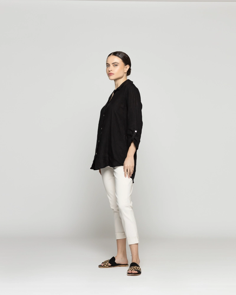 BLUSA MUJER BELE N LINO MANGA LARGA NEGRA LINEATRE - 2