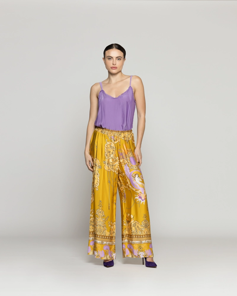 PANTALON MUJER DANIELLA PALAZZO SATINADO AMARILLO LINEATRE - 1