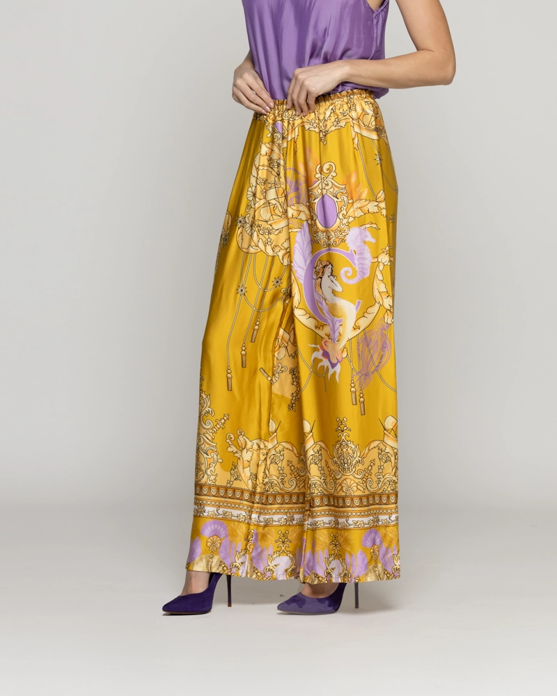 PANTALON MUJER DANIELLA PALAZZO SATINADO AMARILLO LINEATRE - 2