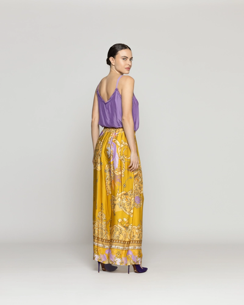 PANTALON MUJER DANIELLA PALAZZO SATINADO AMARILLO LINEATRE - 3