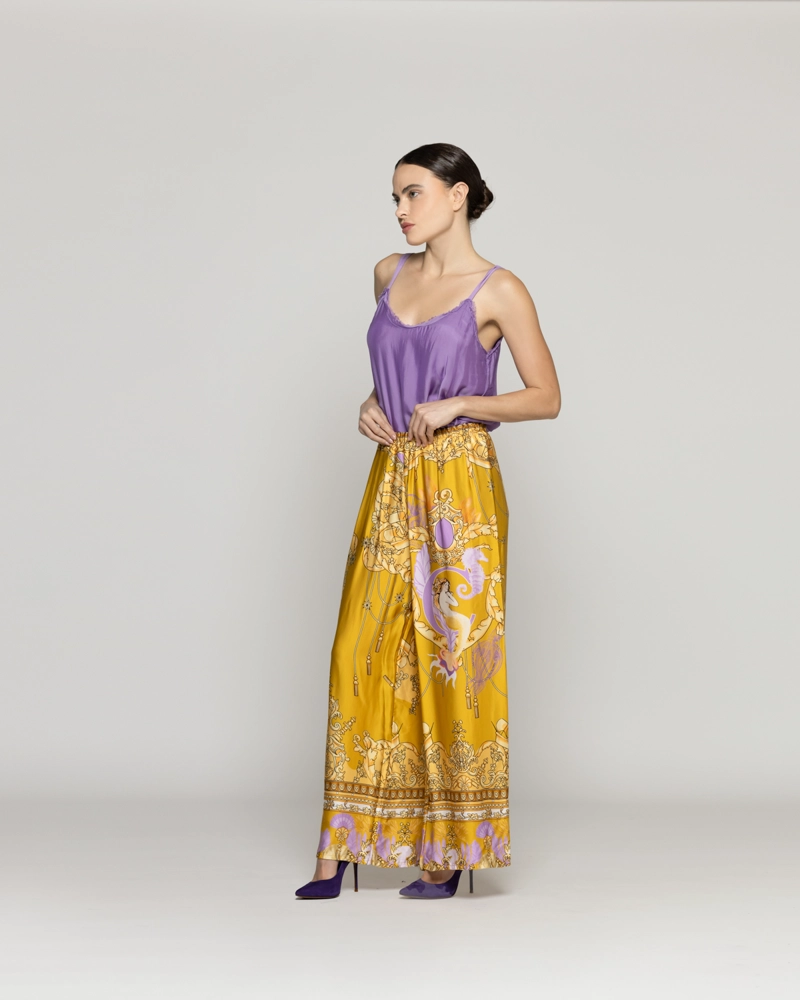 PANTALON MUJER DANIELLA PALAZZO SATINADO AMARILLO LINEATRE - 4