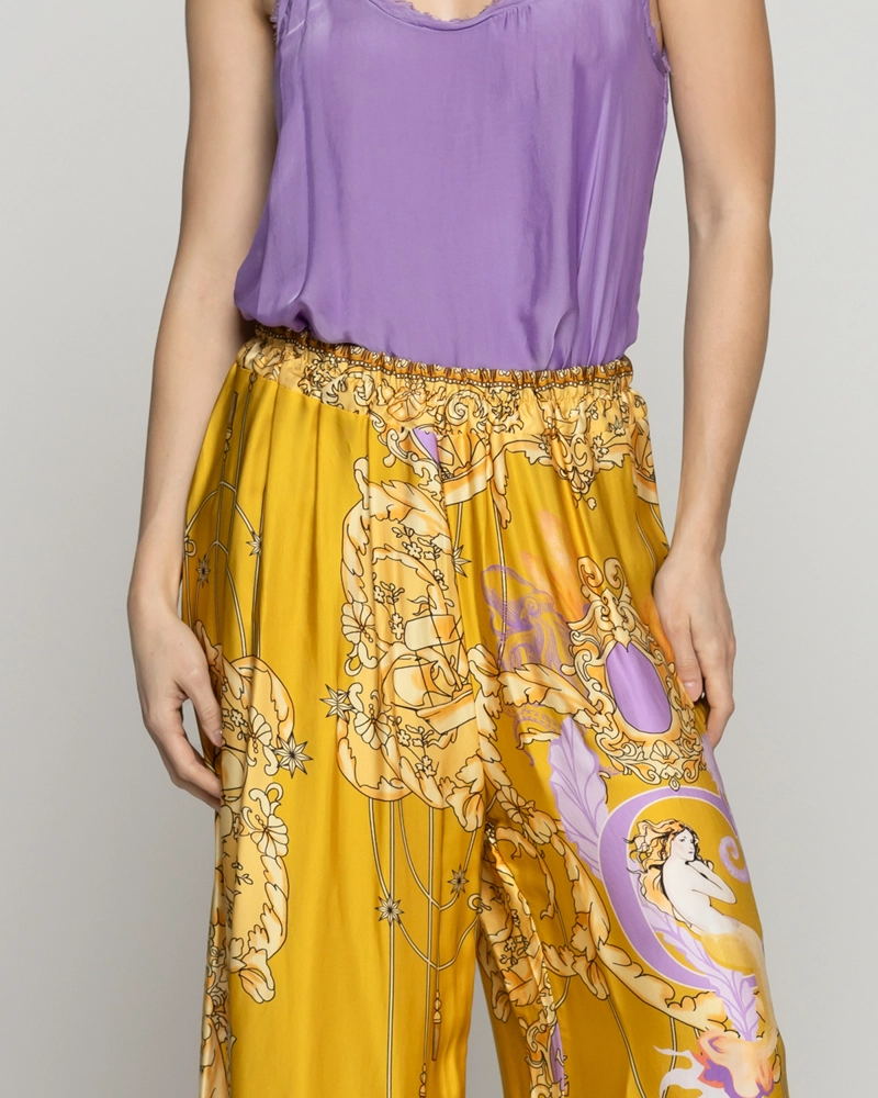 PANTALON MUJER DANIELLA PALAZZO SATINADO AMARILLO LINEATRE - 5