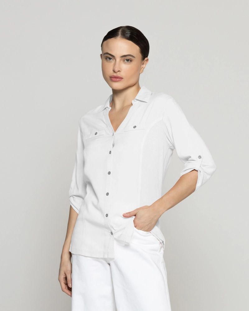 BLUSA MUJER CAROLINA SLIM FIT TELA LIGERA BLANCA LINEATRE - 1