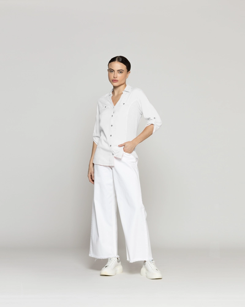 BLUSA MUJER CAROLINA SLIM FIT TELA LIGERA BLANCA LINEATRE - 5