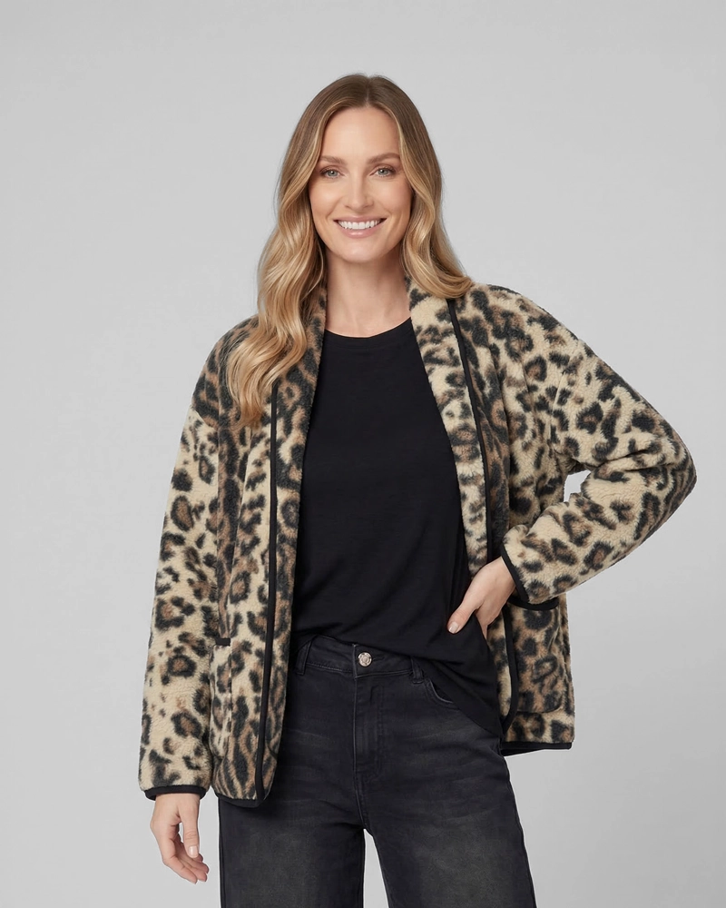 CHAQUETA MUJER CONSUELO RELAXED CUELLO TIPO KIMONO MANGA SUELTA LEOPARDO LINEATRE - 1