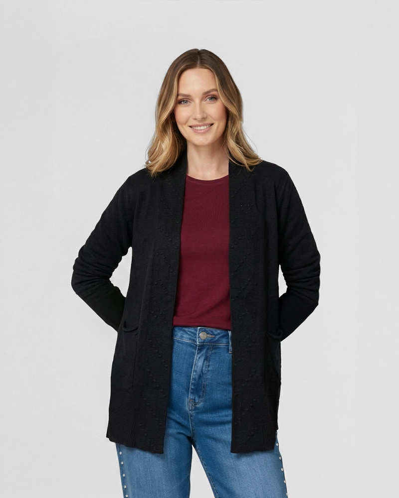 CARDIGAN MUJER PAOLA RELAXED CUELLO TIPO KIMONO MANGA CAIDA NEGRO LINEATRE - 1