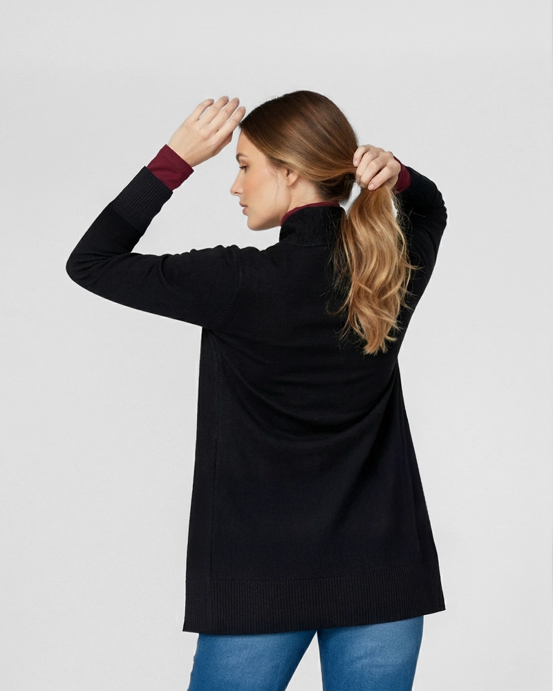 CARDIGAN MUJER PAOLA RELAXED CUELLO TIPO KIMONO MANGA CAIDA NEGRO LINEATRE - 2