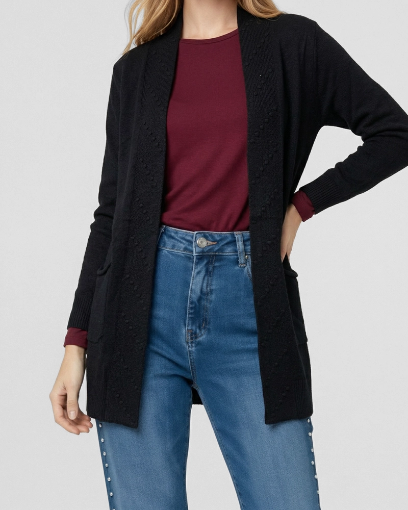 CARDIGAN MUJER PAOLA RELAXED CUELLO TIPO KIMONO MANGA CAIDA NEGRO LINEATRE - 3