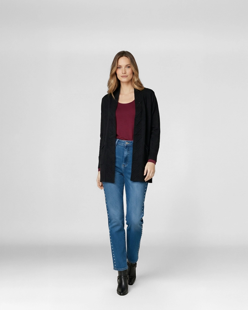 CARDIGAN MUJER PAOLA RELAXED CUELLO TIPO KIMONO MANGA CAIDA NEGRO LINEATRE - 4
