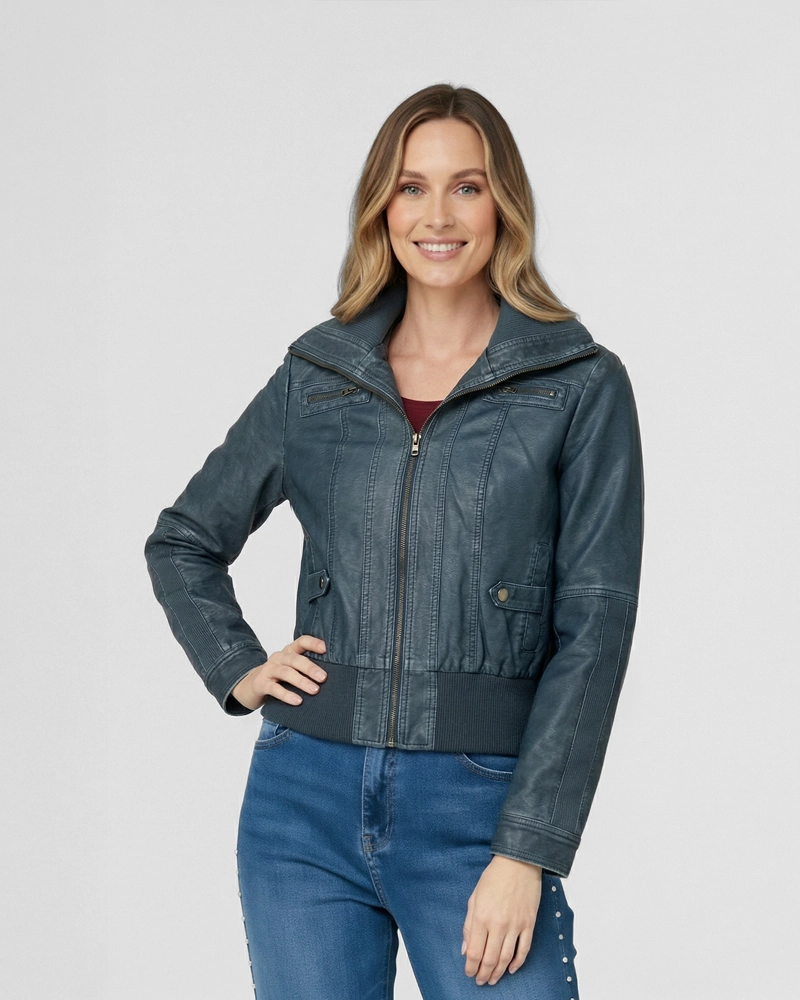 CHAQUETA MUJER FRANCISCA REGULAR  CUELLO ALTO SOLAPA MANGA SUELTA JEANS LINEATRE - 1