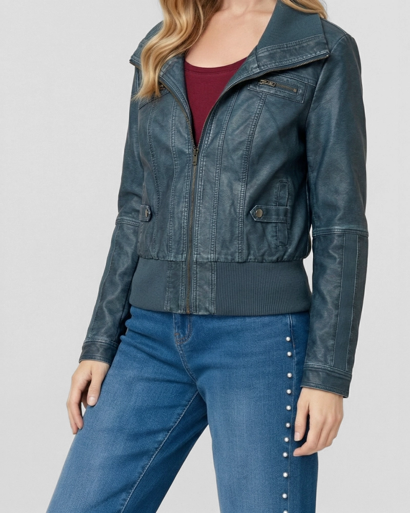 CHAQUETA MUJER FRANCISCA REGULAR  CUELLO ALTO SOLAPA MANGA SUELTA JEANS LINEATRE - 3