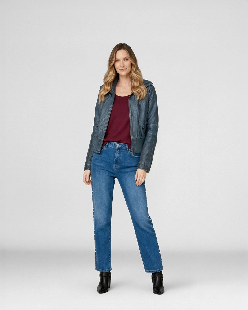 CHAQUETA MUJER FRANCISCA REGULAR  CUELLO ALTO SOLAPA MANGA SUELTA JEANS LINEATRE - 4