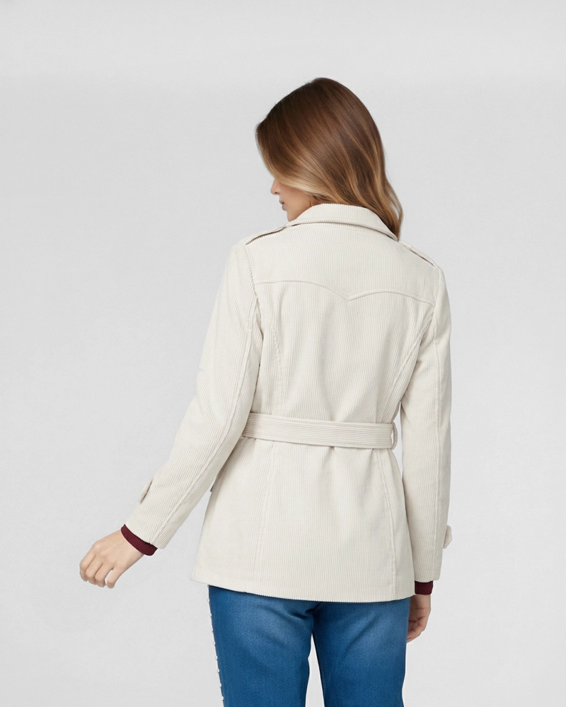 CHAQUETA MUJER ELENA REGULAR CUELLO EN. V SOLAPA MANGA SUELTA CRUDO LINEATRE - 2