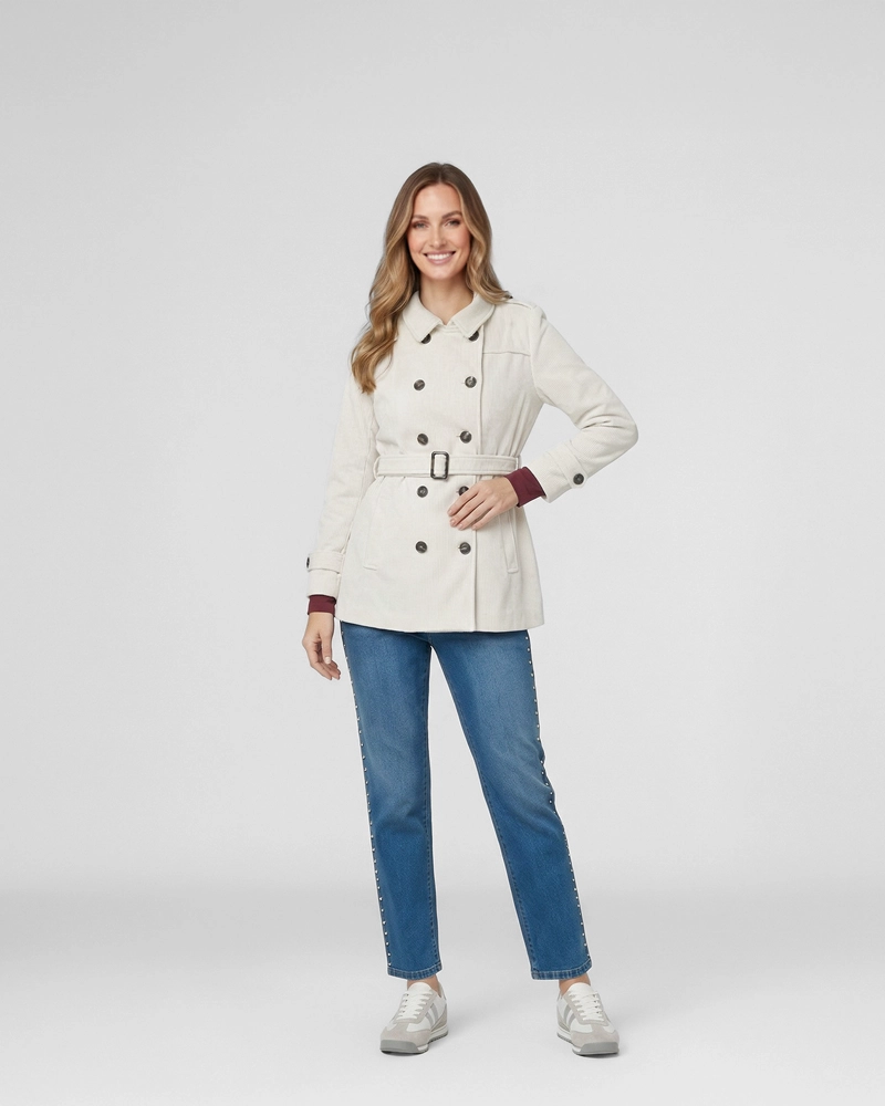 CHAQUETA MUJER ELENA REGULAR CUELLO EN. V SOLAPA MANGA SUELTA CRUDO LINEATRE - 4
