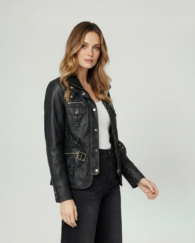 CHAQUETA MUJER CONSTANZA RELAXED CUELLO ALTO TIPO CHAQUETA MANGA AJUSTADA NEGRO LINEATRE - 1