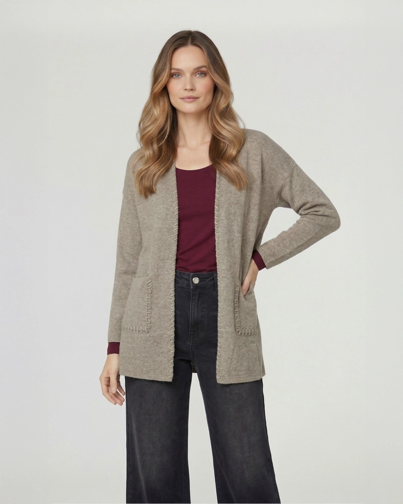 CARDIGAN MUJER GIANNA RELAXED CUELLO TIPO KIMONO MANGA CAIDA FANGO LINEATRE - 1