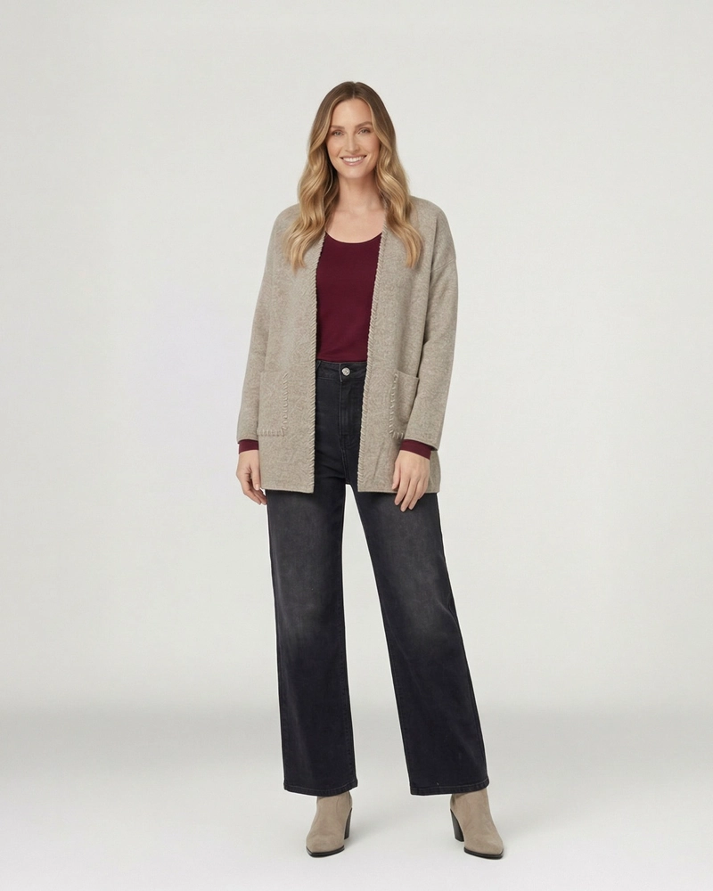 CARDIGAN MUJER GIANNA RELAXED CUELLO TIPO KIMONO MANGA CAIDA FANGO LINEATRE - 4