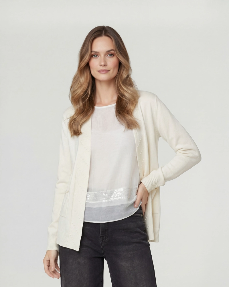CARDIGAN MUJER PAOLA RELAXED CUELLO TIPO KIMONO MANGA CAIDA CRUDO LINEATRE - 1