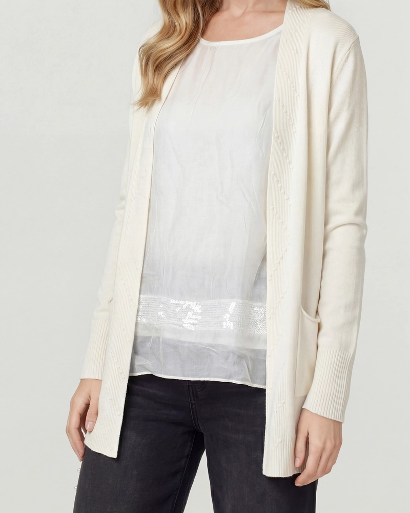 CARDIGAN MUJER PAOLA RELAXED CUELLO TIPO KIMONO MANGA CAIDA CRUDO LINEATRE - 3