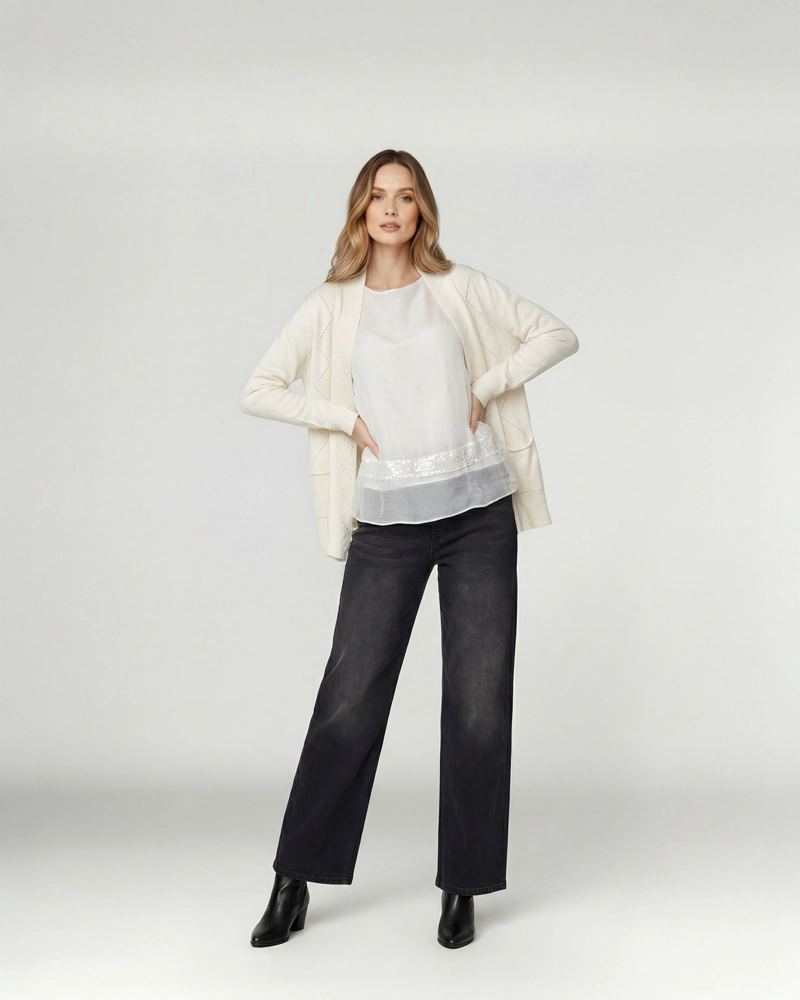 CARDIGAN MUJER PAOLA RELAXED CUELLO TIPO KIMONO MANGA CAIDA CRUDO LINEATRE - 4